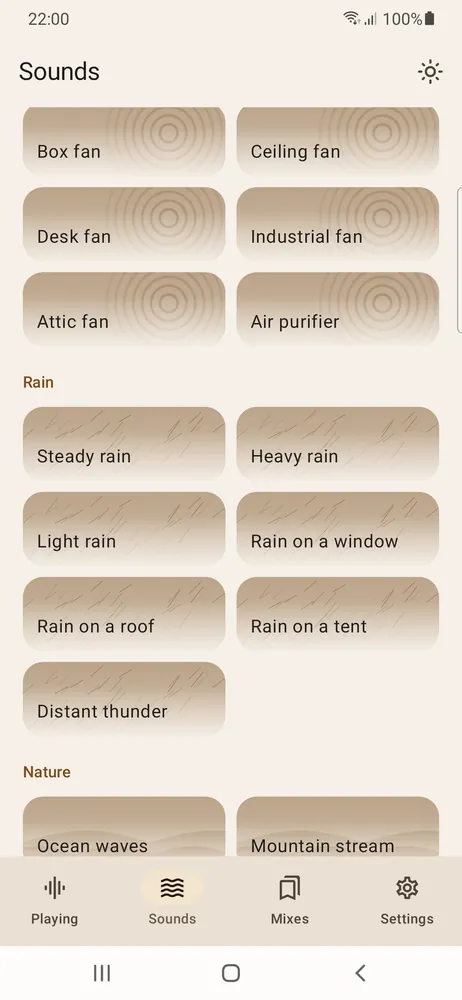 The sounds list in the light theme